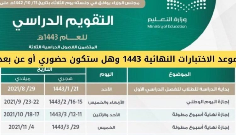 موعد الاختبارات النهائية 1443 الفصل الثالث